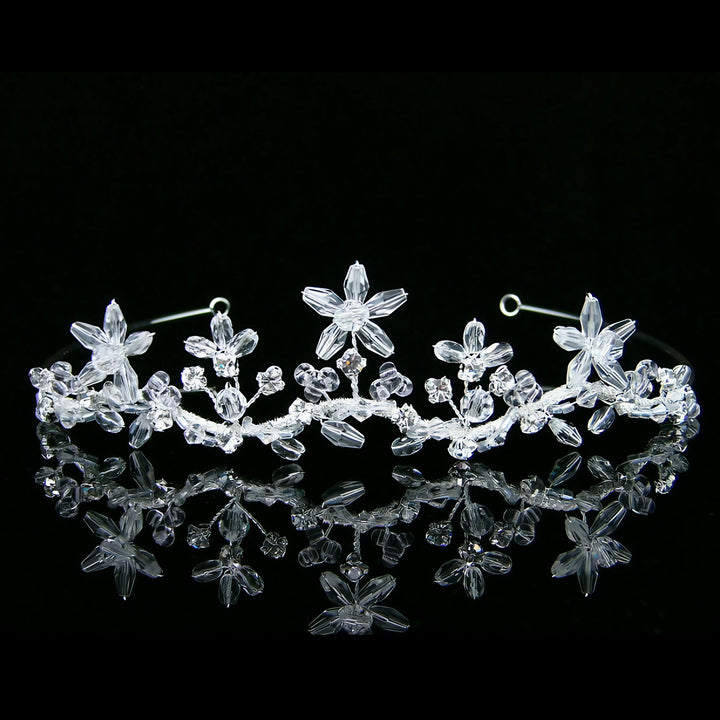 CRH018 Handmade Wavy Crystal Flower Bridal Tiara Crown