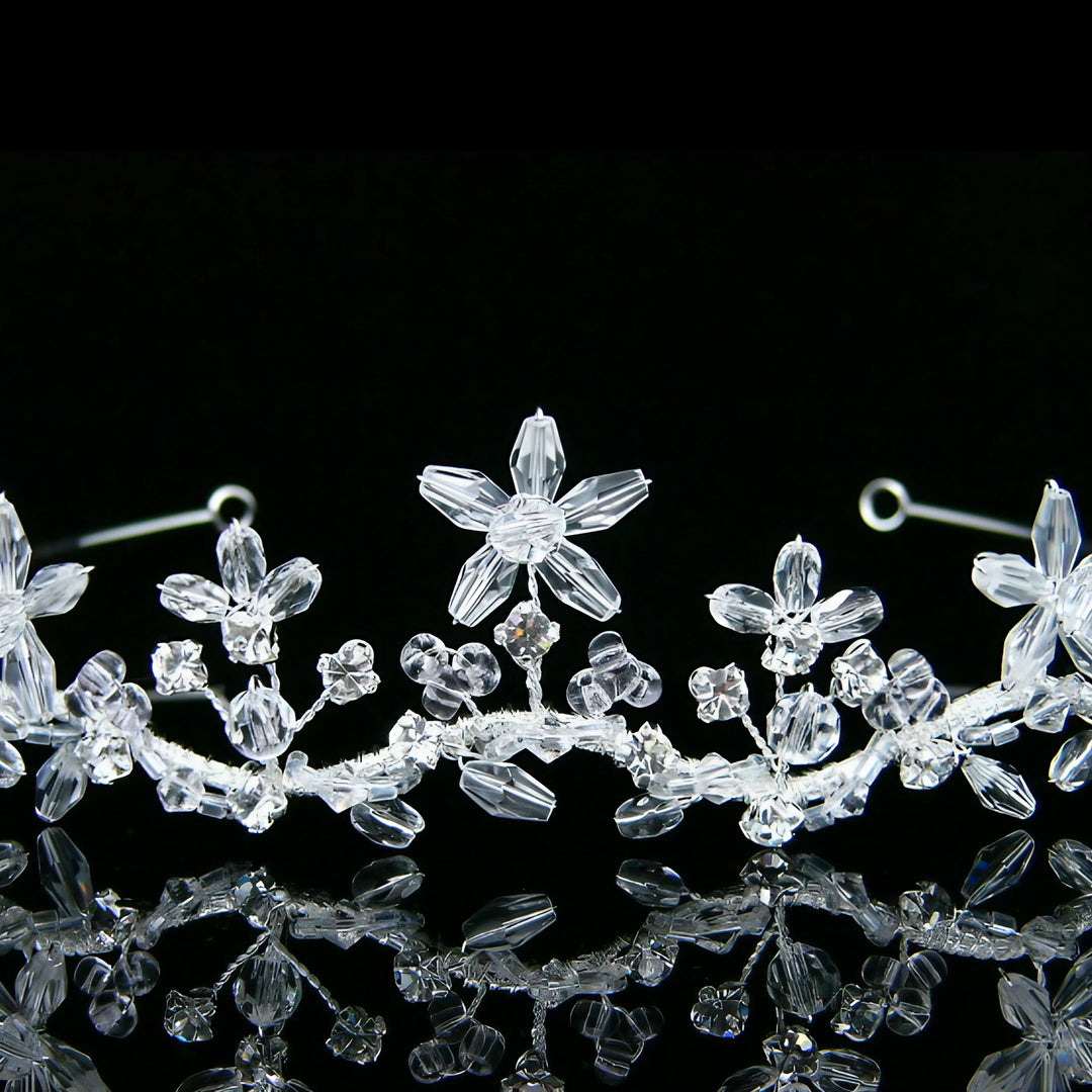 CRH018 Handmade Wavy Crystal Flower Bridal Tiara Crown