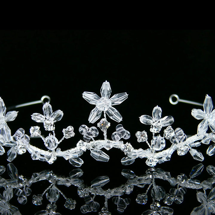 CRH018 Handmade Wavy Crystal Flower Bridal Tiara Crown