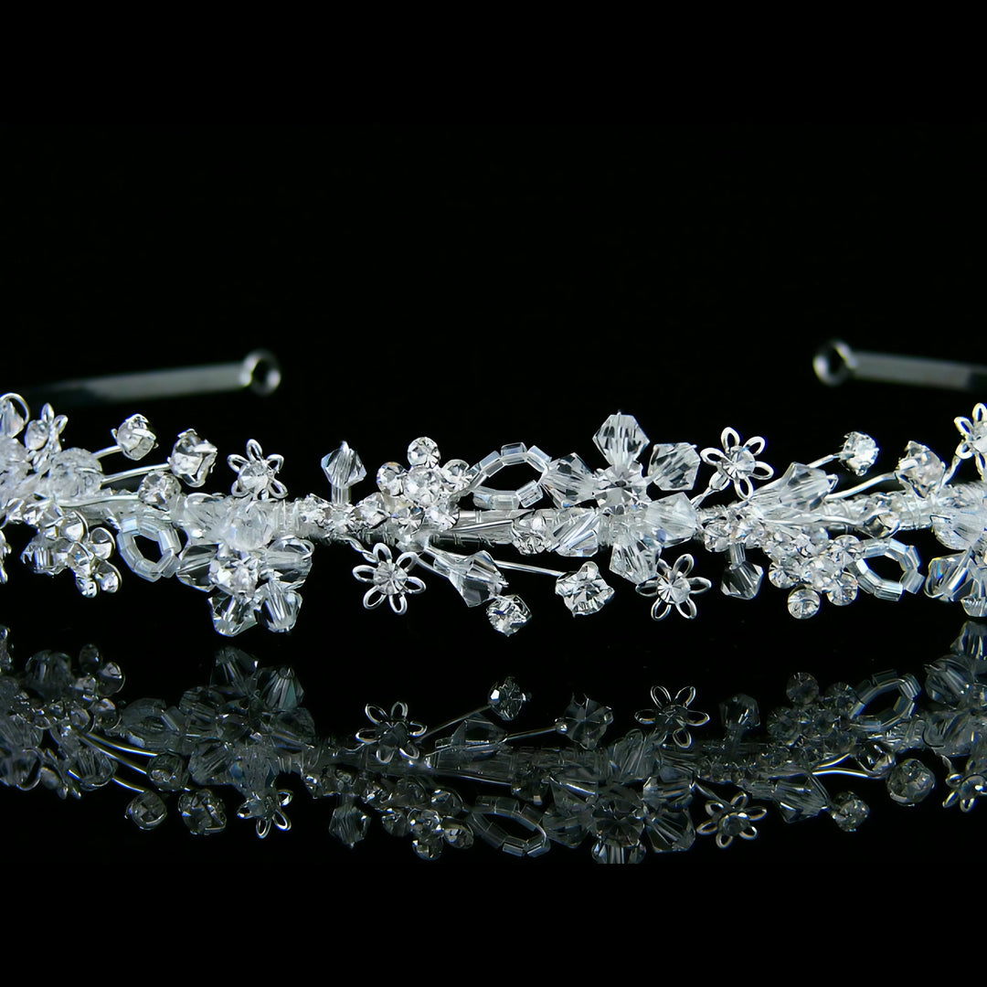CRH021 Handmade Crystal Flower Bridal Headband Tiara