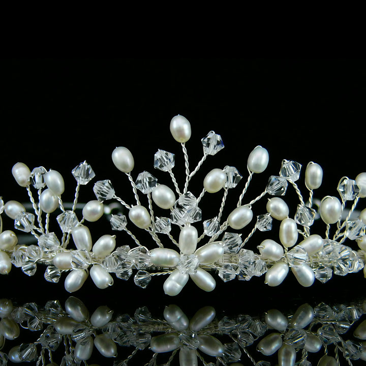 CRH024 Handmade Crystal Freshwater Pearl Flower Bridal Tiara