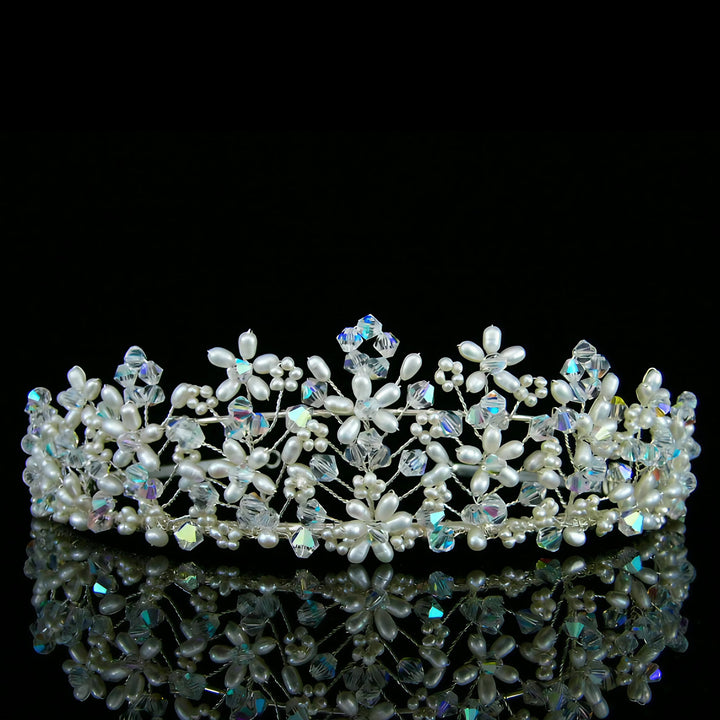 CRH026 Handmade Crystal Freshwater Pearl Flower Bridal Tiara
