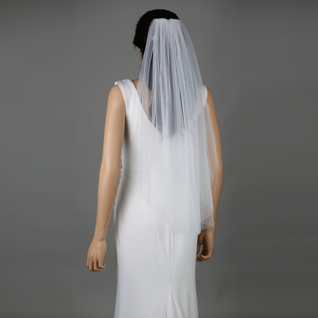 Classic Raw Cut Edge Bridal Veil, Soft Tulle, Elbow, Fingertip, Knee Length FS6358