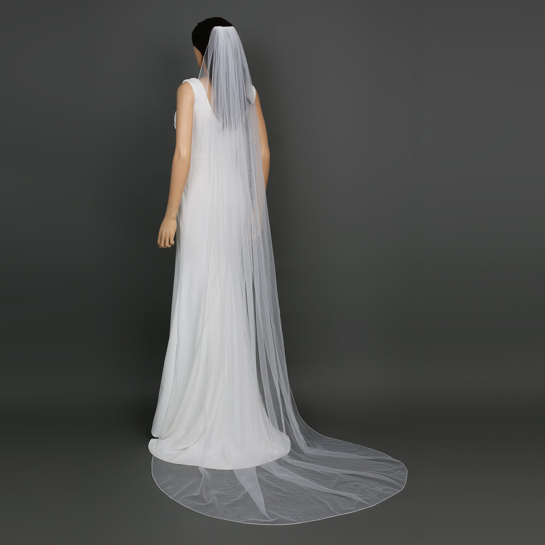 Classic Pencil Edge Bridal Veil, Soft Tulle, Waltz, Floor, Chapel Length FS6359