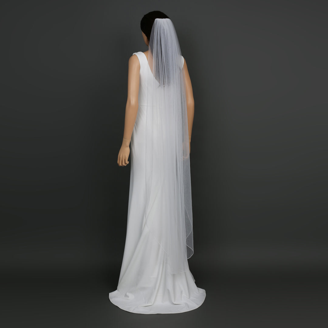 Classic Pencil Edge Bridal Veil, Soft Tulle, Waltz, Floor, Chapel Length FS6359