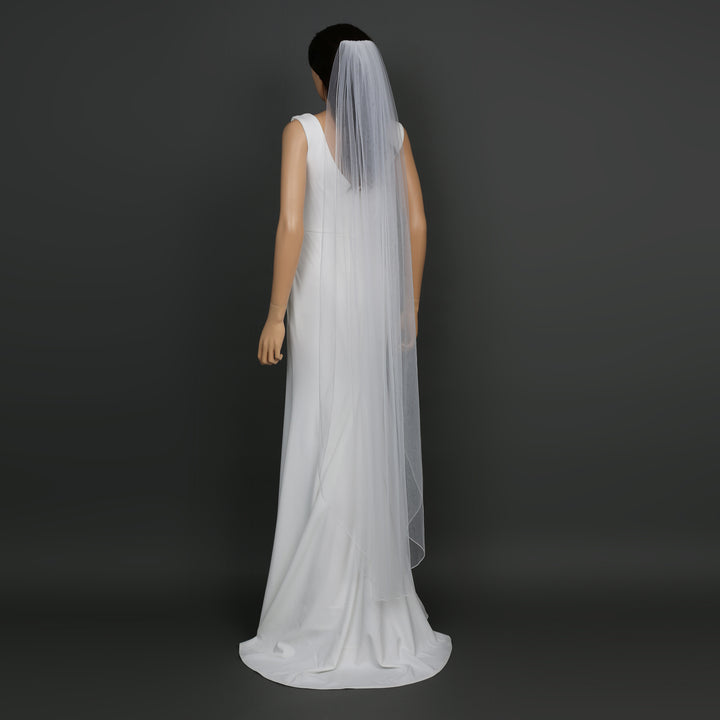 Classic Pencil Edge Bridal Veil, Soft Tulle, Waltz, Floor, Chapel Length FS6359