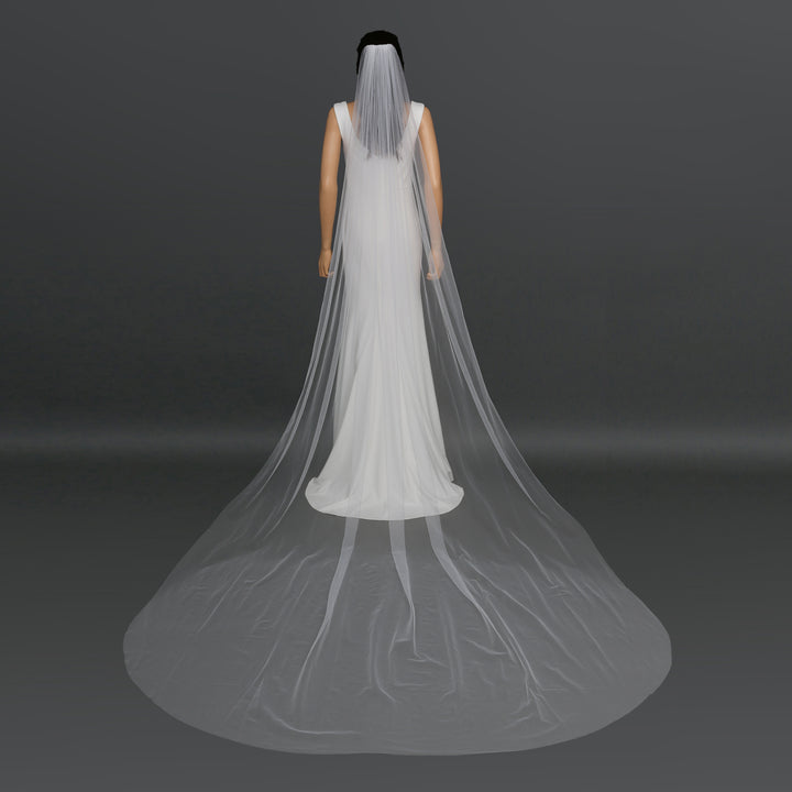 Classic Raw Cut Edge Bridal Veil, Soft Tulle, Cathedral Length FS6358