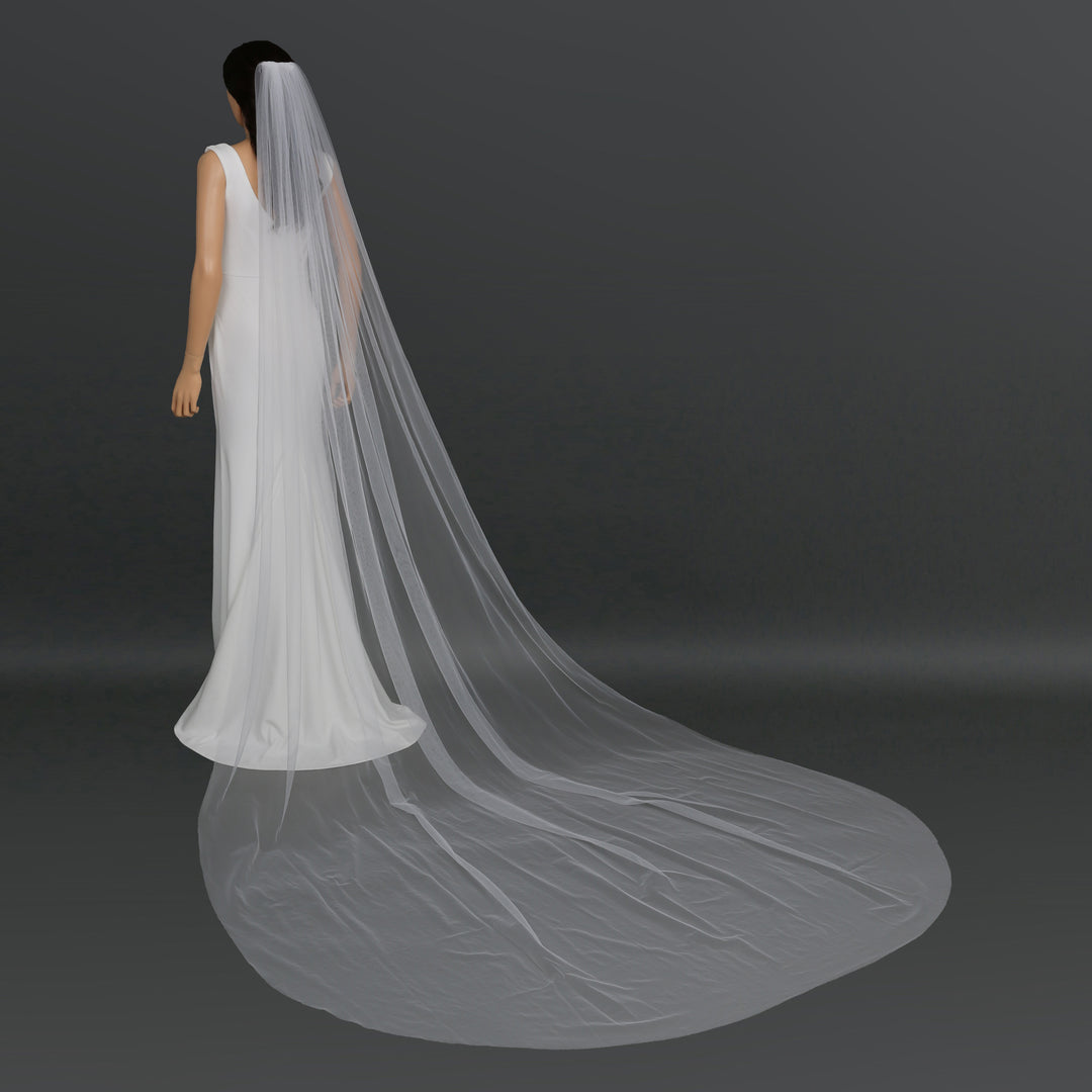 Classic Raw Cut Edge Bridal Veil, Soft Tulle, Cathedral Length FS6358