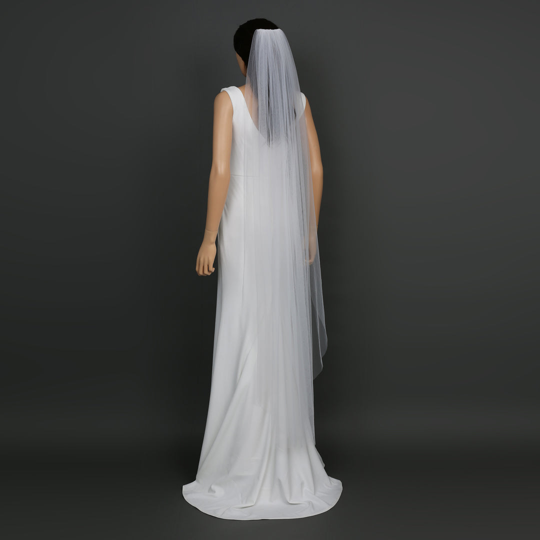 Classic Raw Cut Edge Bridal Veil, Soft Tulle, Waltz, Floor, Chapel Length FS6358