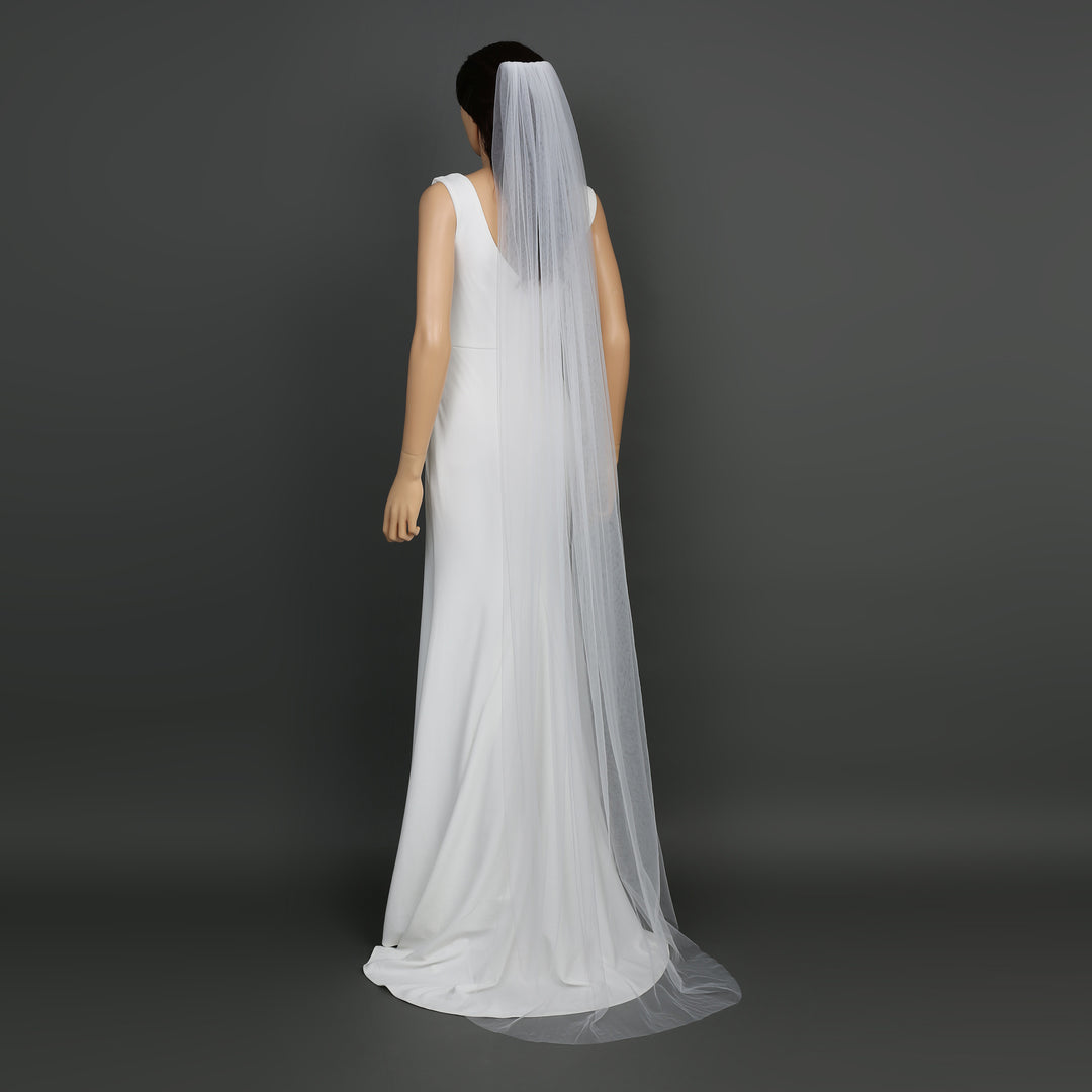 Classic Raw Cut Edge Bridal Veil, Soft Tulle, Waltz, Floor, Chapel Length FS6358