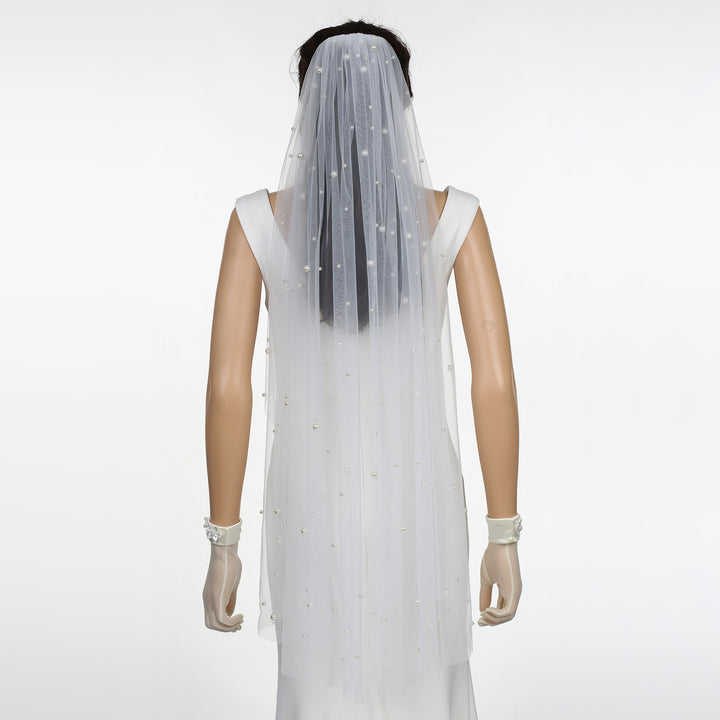 FS6355 Scattered Pearls Bridal Wedding Veil 39" 118"