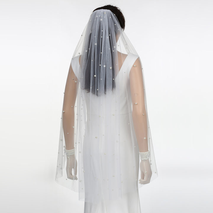 FS6355 Scattered Pearls Bridal Wedding Veil 39" 118"