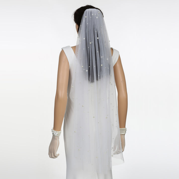 FS6355 Scattered Pearls Bridal Wedding Veil 39" 118"