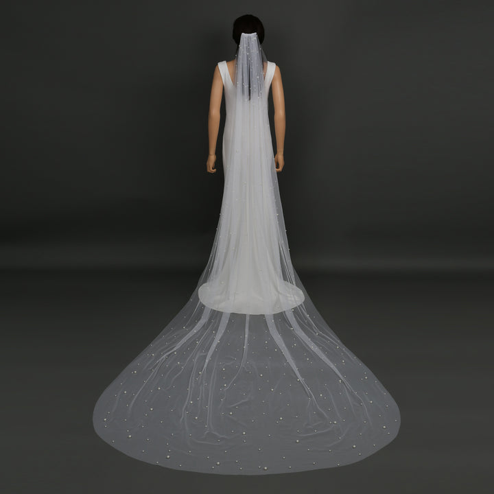 FS6355 Scattered Pearls Bridal Wedding Veil 39" 118"