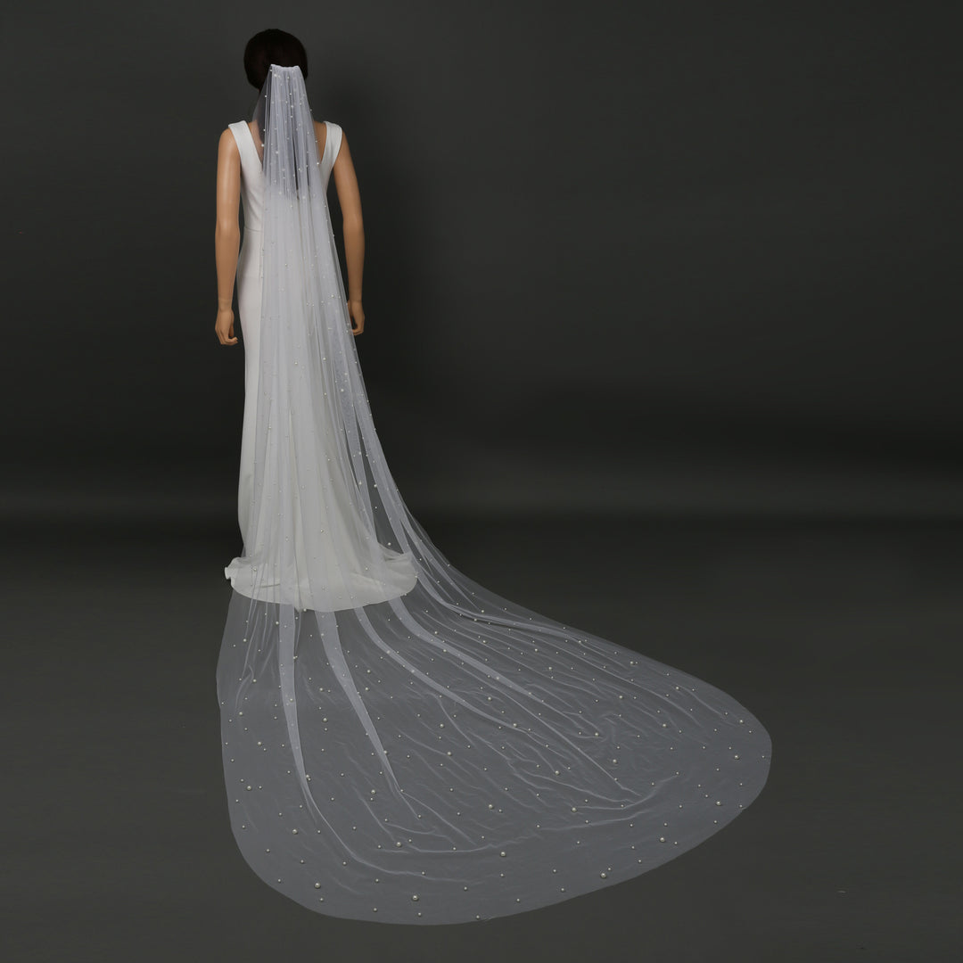 FS6355 Scattered Pearls Bridal Wedding Veil 39" 118"