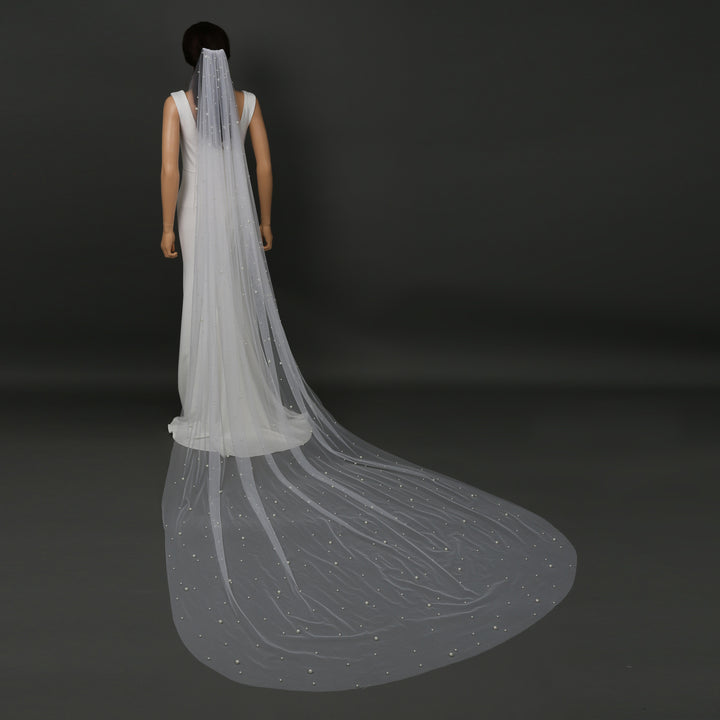 FS6355 Scattered Pearls Bridal Wedding Veil 39" 118"