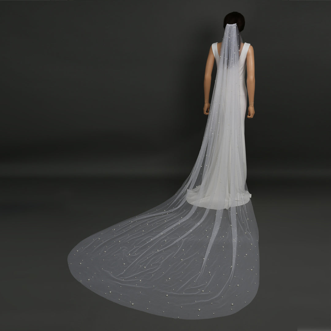 FS6355 Scattered Pearls Bridal Wedding Veil 39" 118"