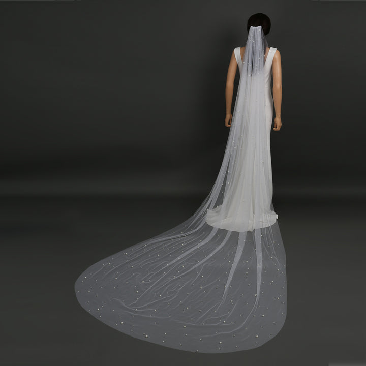 FS6355 Scattered Pearls Bridal Wedding Veil 39" 118"