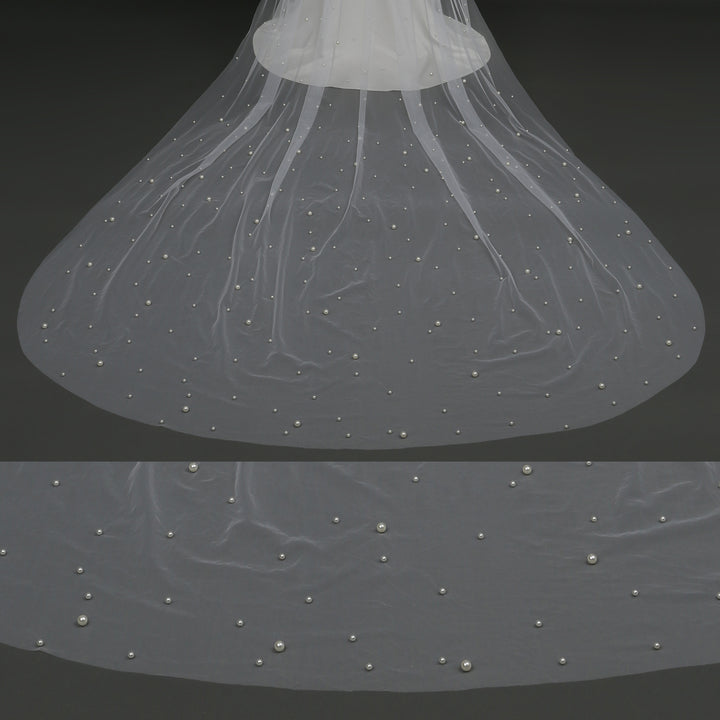 FS6355 Scattered Pearls Bridal Wedding Veil 39" 118"