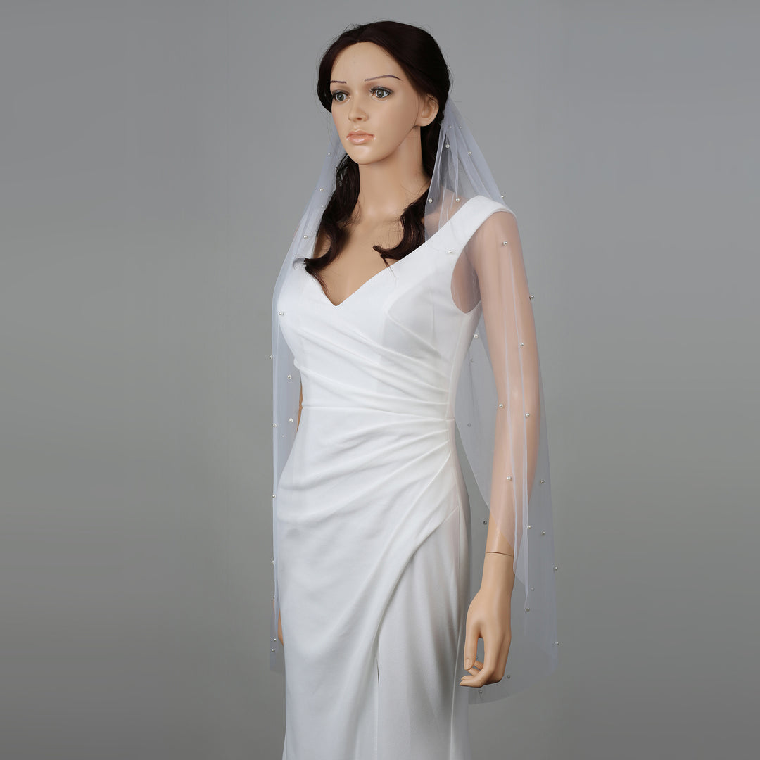 FS6357 Scattered Pearls Bridal Wedding Veil 30" 39" 118"