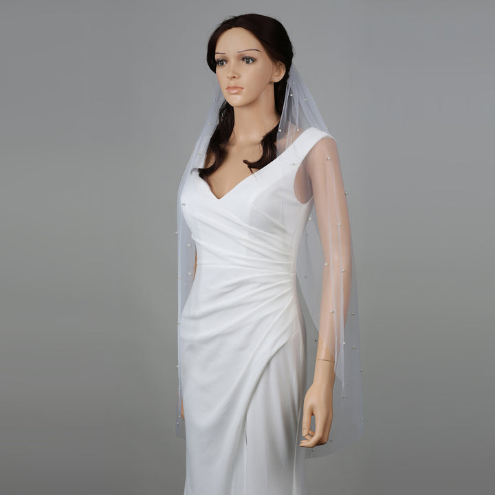 FS6357 Scattered Pearls Bridal Wedding Veil 30" 39" 118"