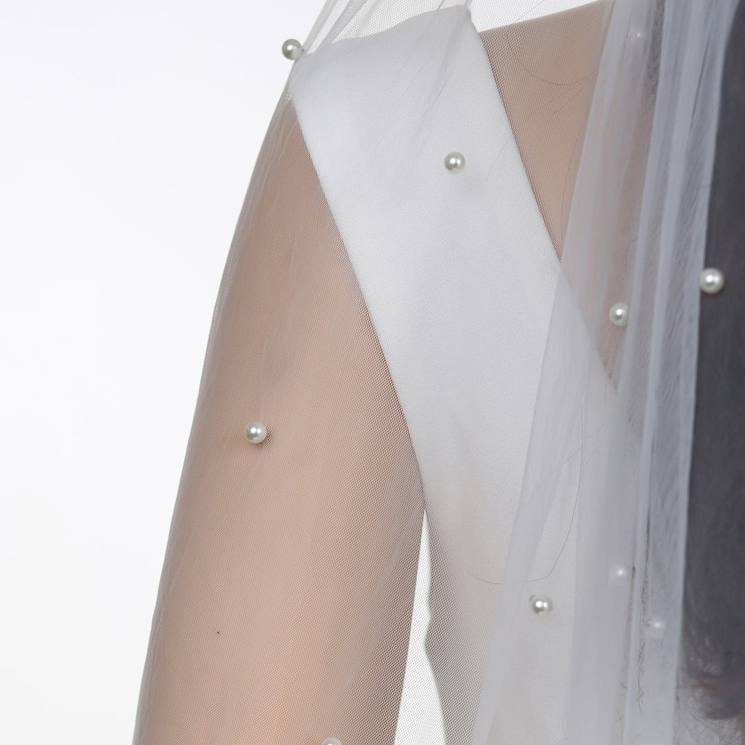 FS6357 Scattered Pearls Bridal Wedding Veil 30" 39" 118"