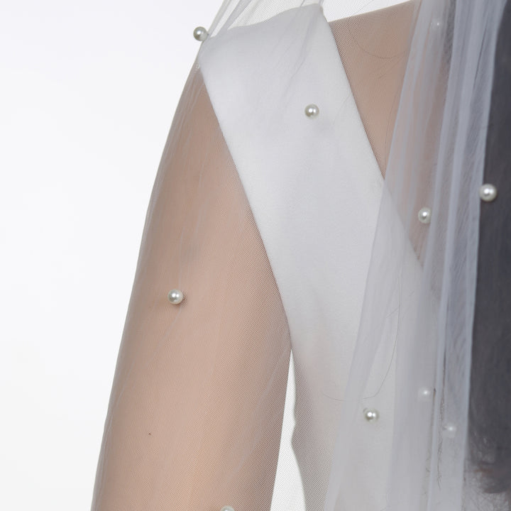FS6357 Scattered Pearls Bridal Wedding Veil 30" 39" 118"