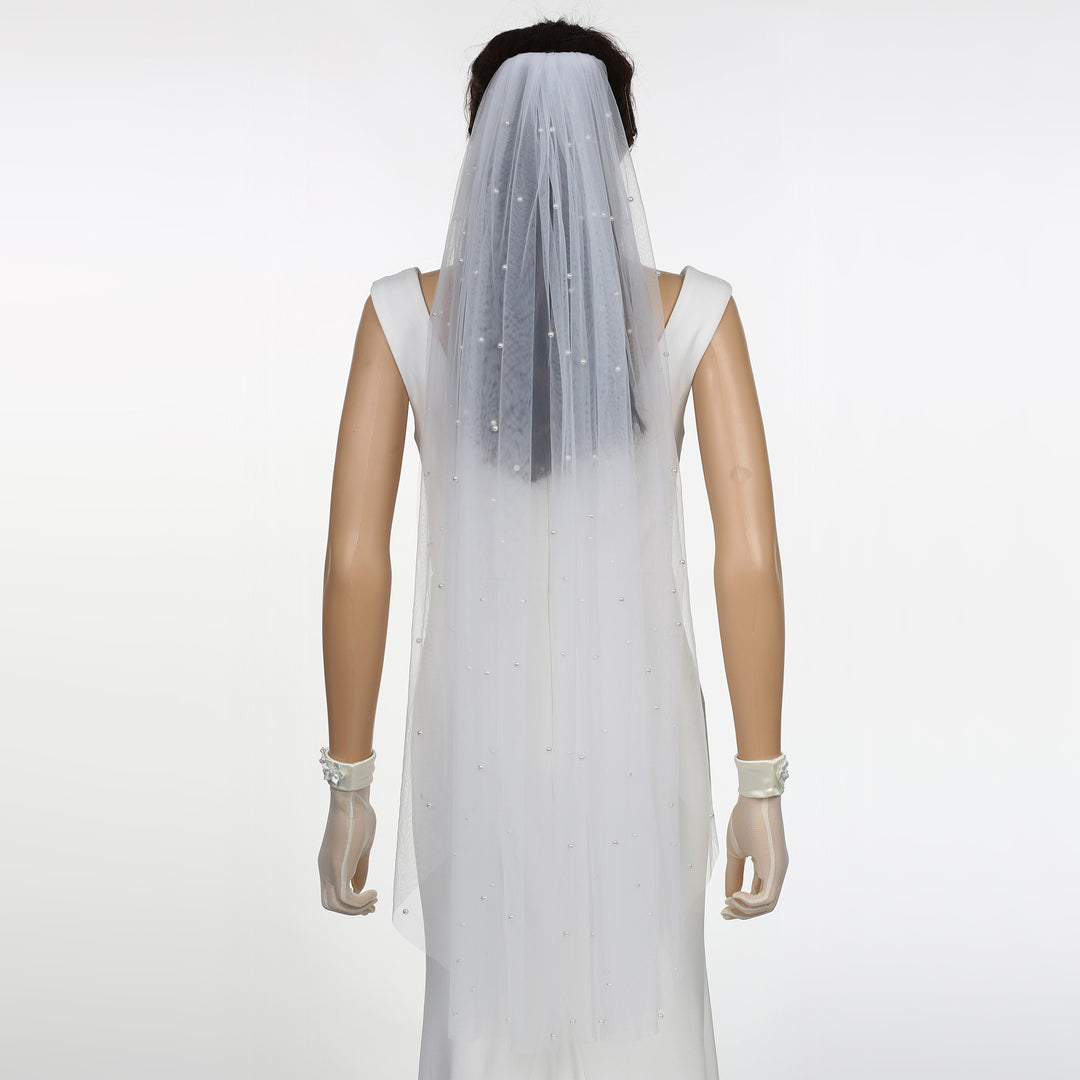 FS6357 Scattered Pearls Bridal Wedding Veil 30" 39" 118"
