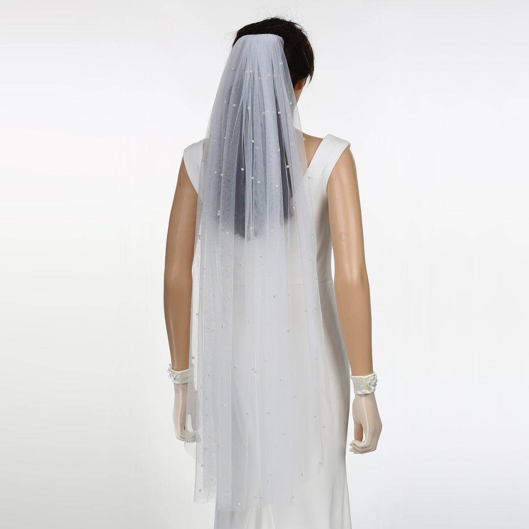 FS6357 Scattered Pearls Bridal Wedding Veil 30" 39" 118"