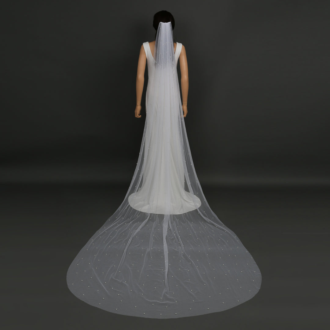 FS6357 Scattered Pearls Bridal Wedding Veil 30" 39" 118"