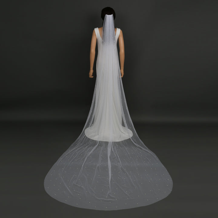 FS6357 Scattered Pearls Bridal Wedding Veil 30" 39" 118"