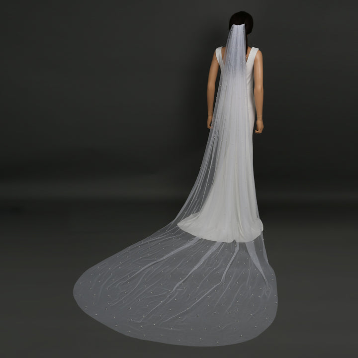 FS6357 Scattered Pearls Bridal Wedding Veil 30" 39" 118"
