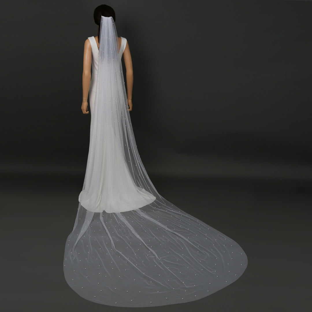 FS6357 Scattered Pearls Bridal Wedding Veil 30" 39" 118"