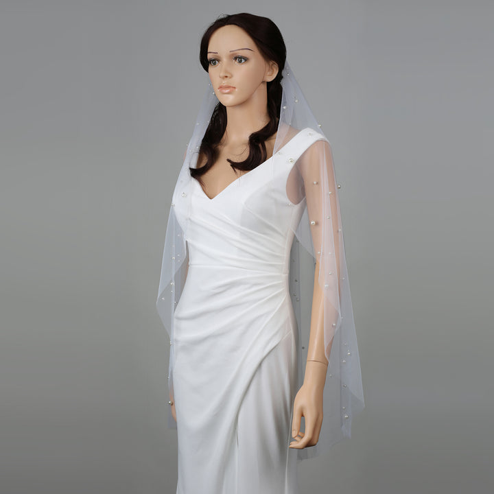 FS6355 Scattered Pearls Bridal Wedding Veil 39" 118"